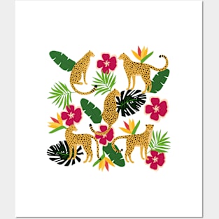 Cheetahs and Tropical Flowers Posters and Art